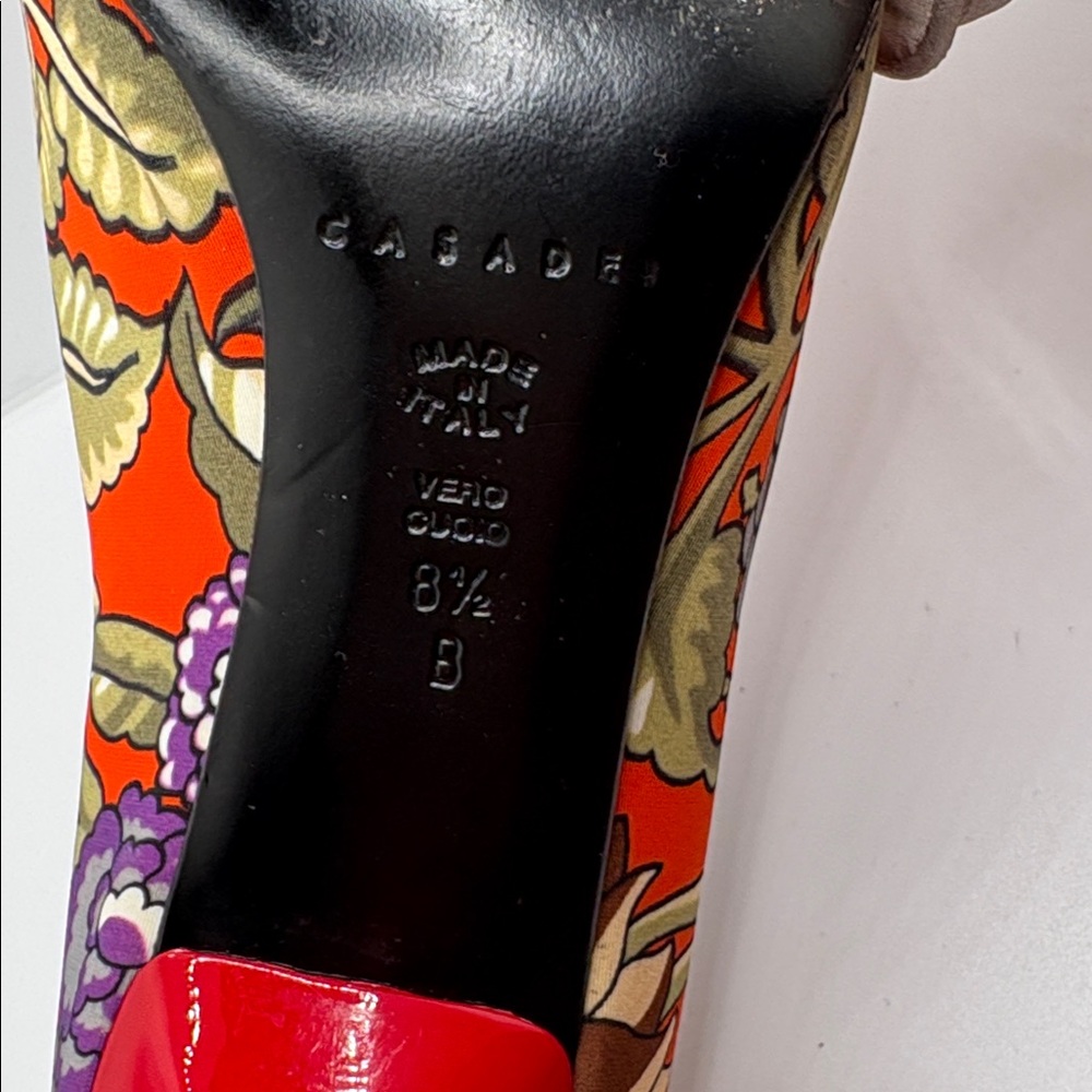 CASADEI Maui Italian Made Pumps Heels Stiletto Leather Sole 8.5 Floral Tropical - Picture 8 of 10